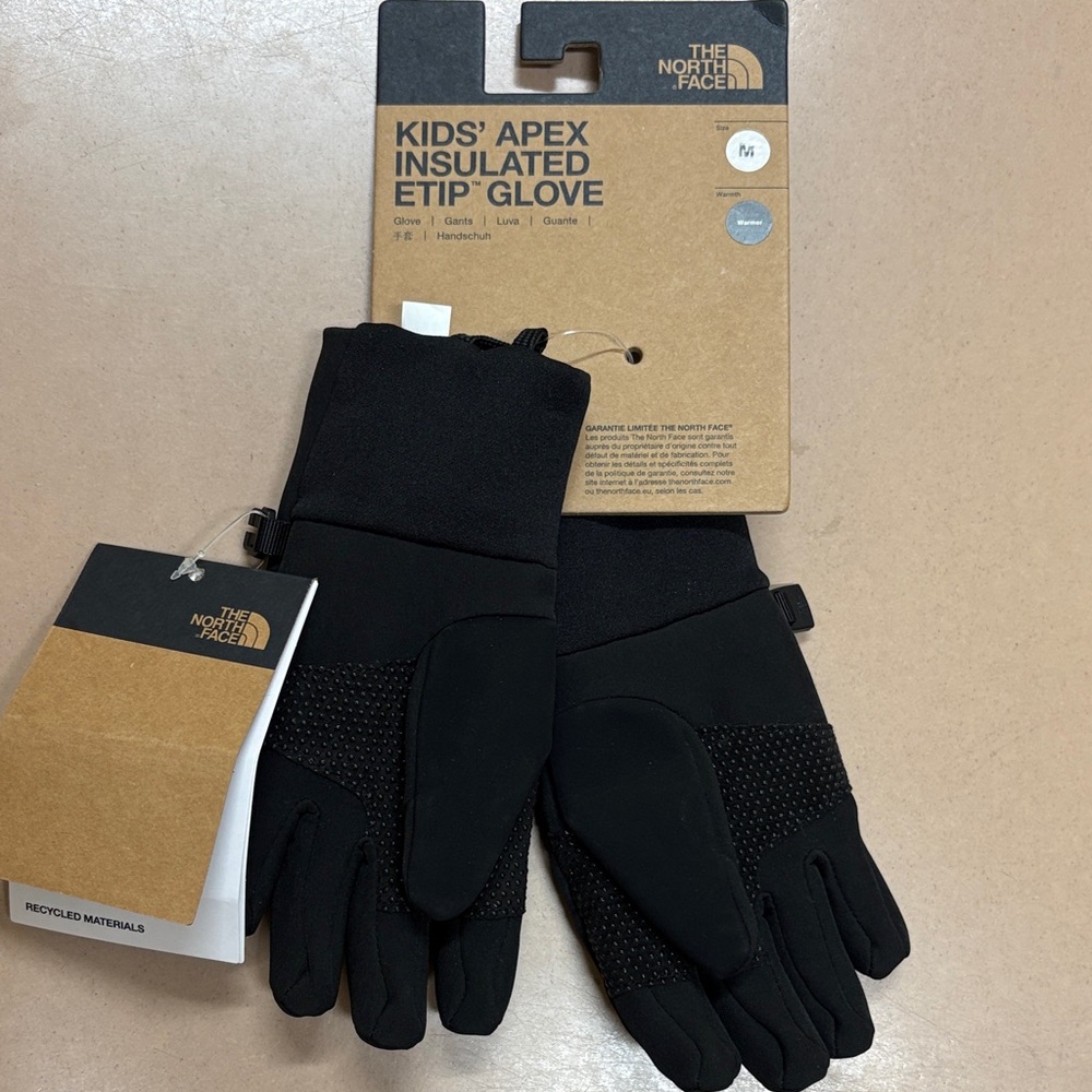 NWT The North Face Kids'‎ Apex ETIP Black Insulated Gloves Size Medium